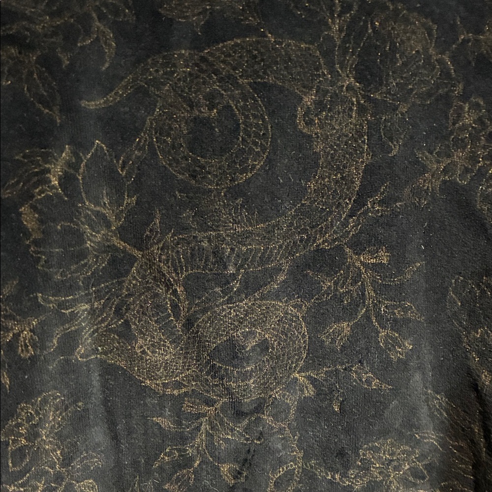Zara Women's Black Velvet with Dragon Bronze details Crewneck Sweater